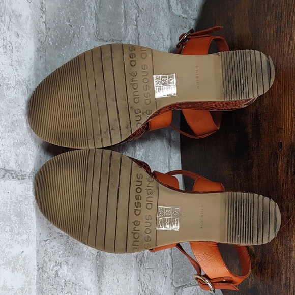 Andre` Assous Snake Embossed Leather Platform Wedge Sandals - Picture 10 of 10